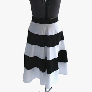 Faith and Joy Black / White Striped A-Line Skirt, Size L